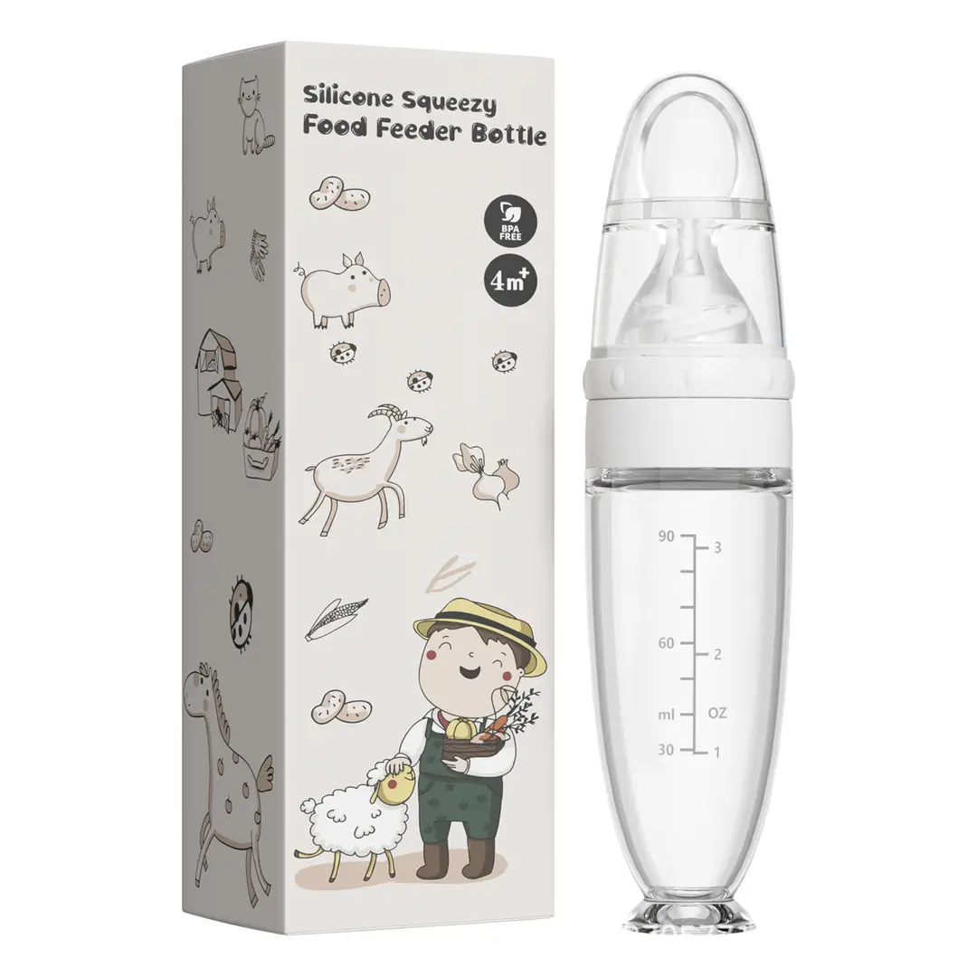 Baby Silicone Rice Cereal Bottle, Baby Food Bottle, Squeeze Spoon, Suction Cup Rice Cereal Feeder, Cross-Border Manufacturer Batch