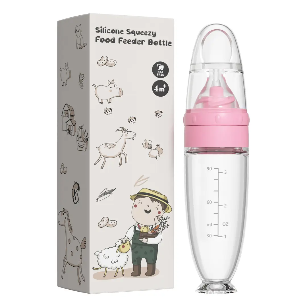 Baby Silicone Rice Cereal Bottle, Baby Food Bottle, Squeeze Spoon, Suction Cup Rice Cereal Feeder, Cross-Border Manufacturer Batch