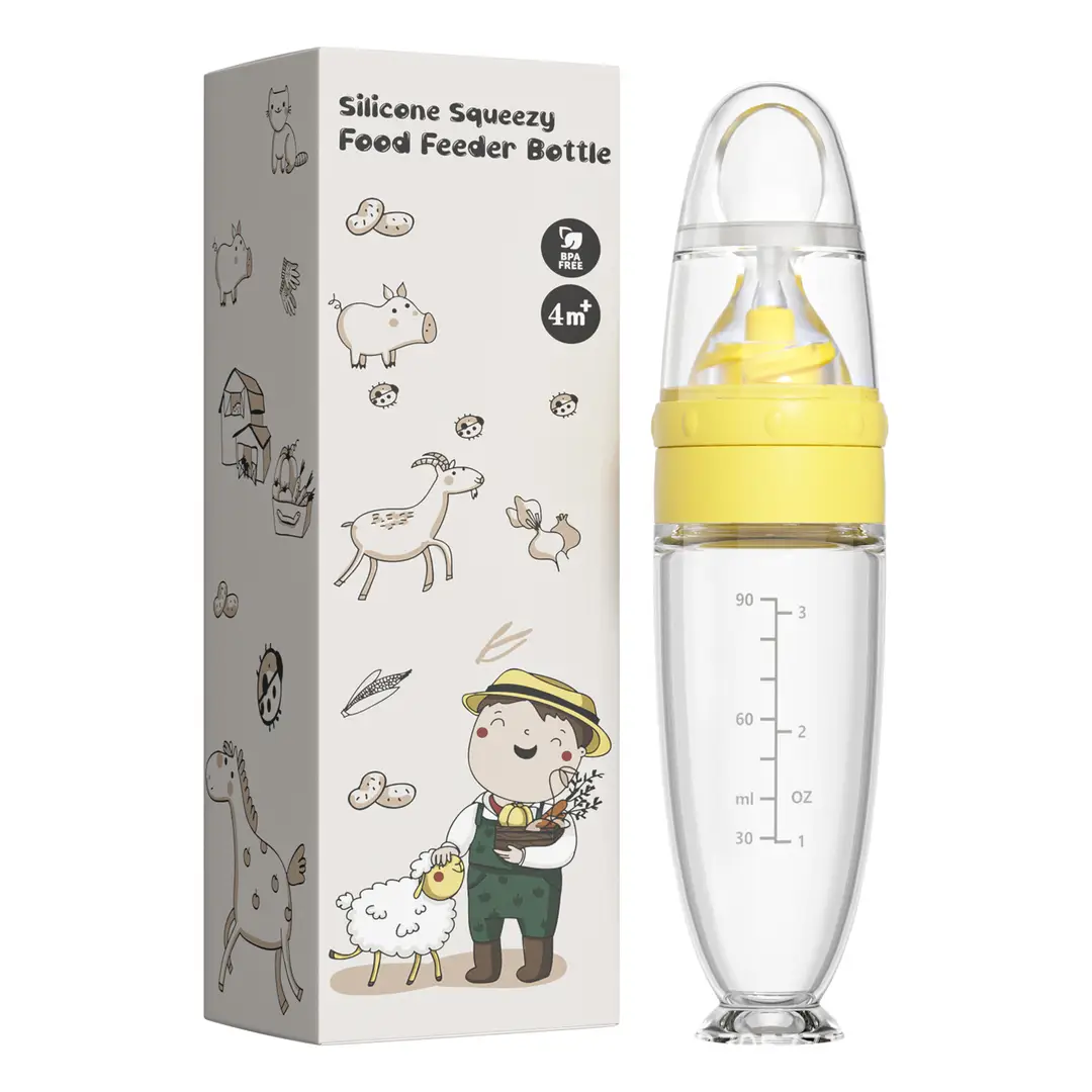 Baby Silicone Rice Cereal Bottle, Baby Food Bottle, Squeeze Spoon, Suction Cup Rice Cereal Feeder, Cross-Border Manufacturer Batch