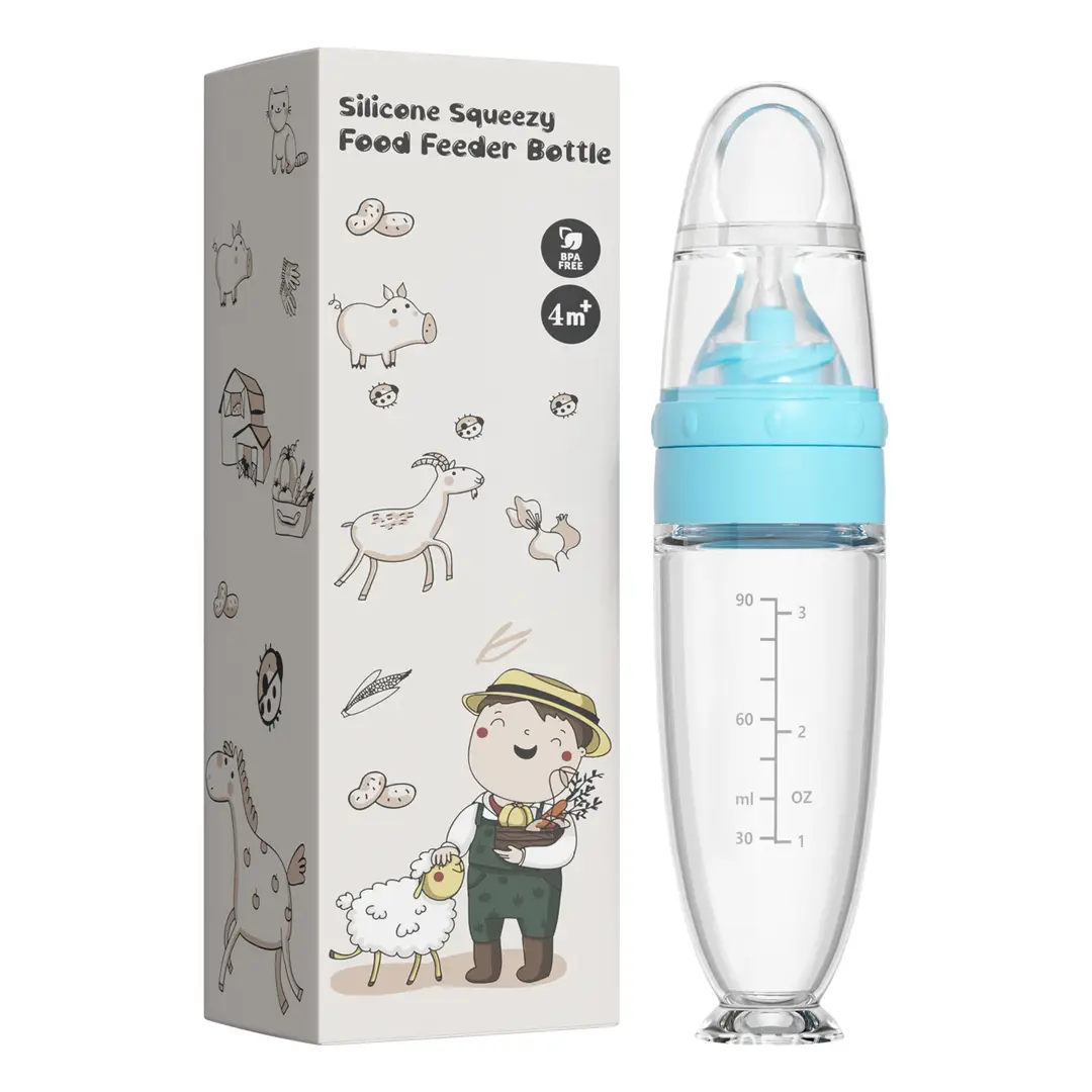 Baby Silicone Rice Cereal Bottle, Baby Food Bottle, Squeeze Spoon, Suction Cup Rice Cereal Feeder, Cross-Border Manufacturer Batch