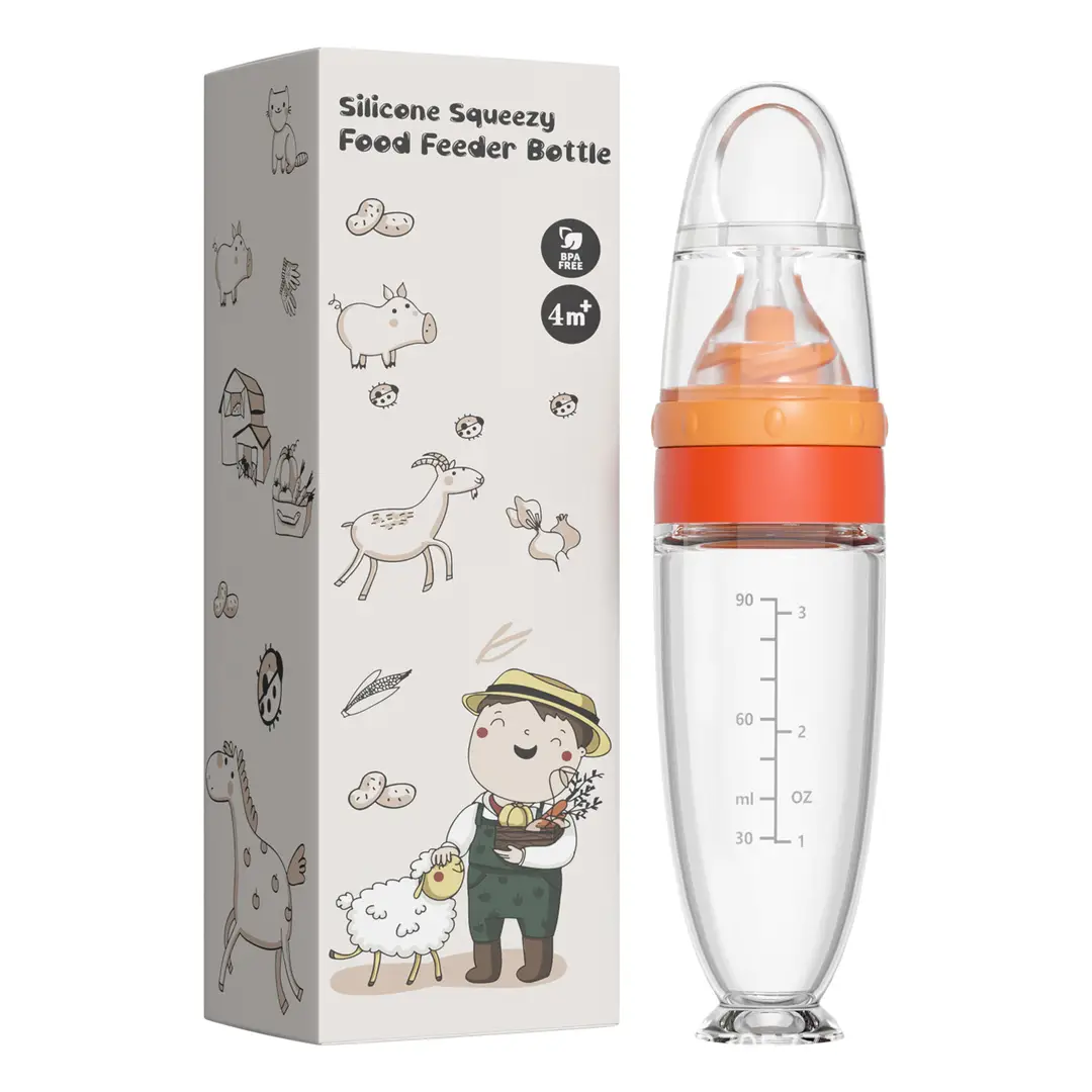 Baby Silicone Rice Cereal Bottle, Baby Food Bottle, Squeeze Spoon, Suction Cup Rice Cereal Feeder, Cross-Border Manufacturer Batch