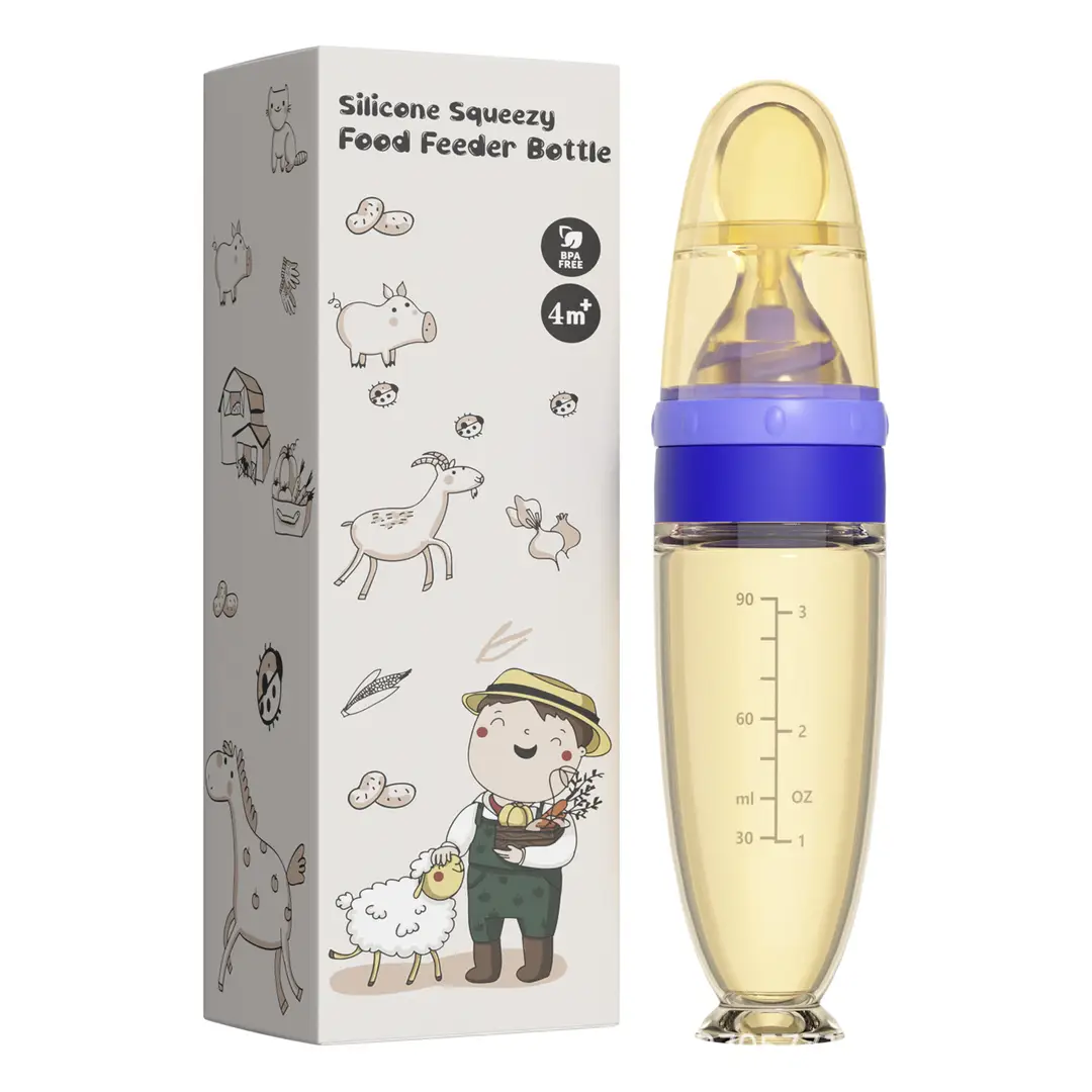 Baby Silicone Rice Cereal Bottle, Baby Food Bottle, Squeeze Spoon, Suction Cup Rice Cereal Feeder, Cross-Border Manufacturer Batch