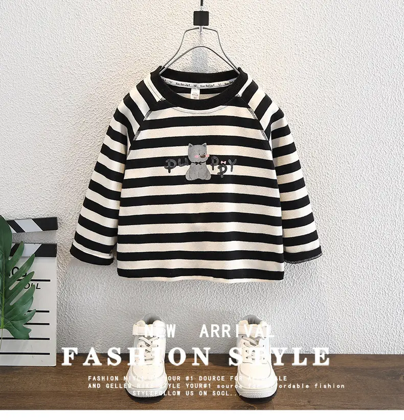 Boys Striped Long Sleeve T-Shirt Black 2025 — feature 1