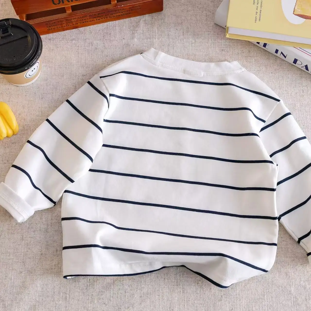 Children Long Sleeve Striped Cartoon Bear Top White — feature 5