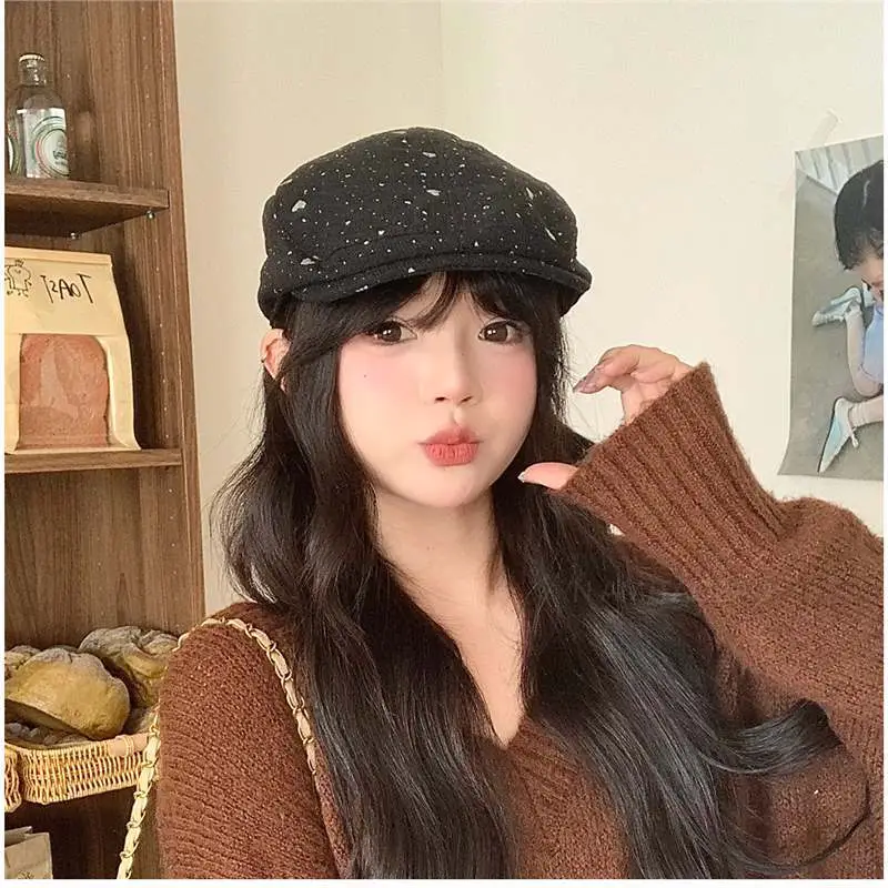 Women's Black Beaded Forward Cap Sunshade Duckbill Hat