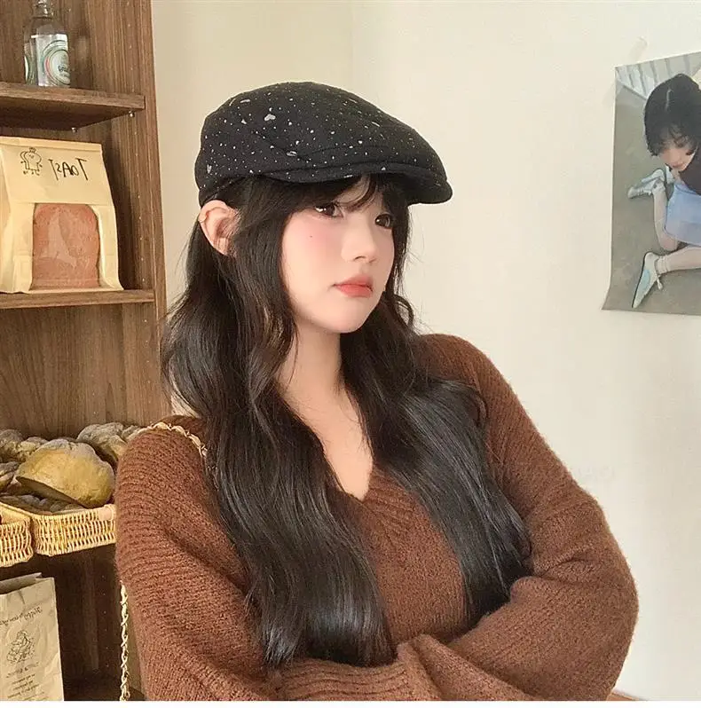 Women's Black Beaded Forward Cap Sunshade Duckbill Hat — feature 7