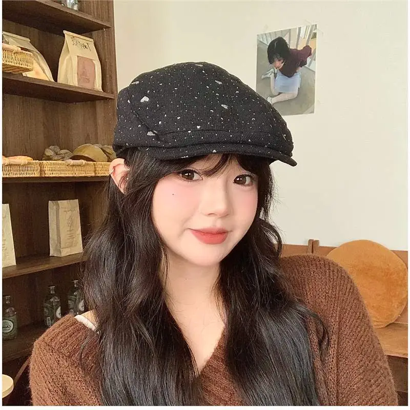 Women's Black Beaded Forward Cap Sunshade Duckbill Hat