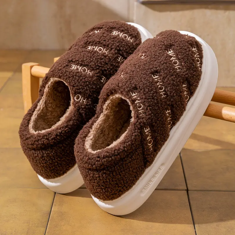 Women's Autumn and Winter Indoor Home 2025 New Thick-Soled Non-Slip Plush Warm Men's Winter Slippers - Image 4