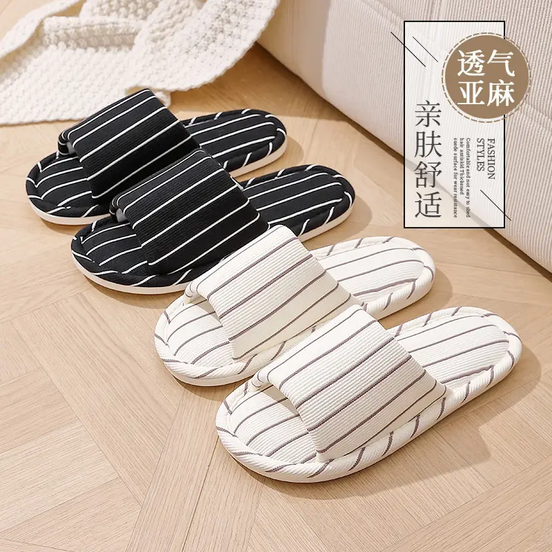 Four Seasons Linen Slippers Women's Indoor Home Household Breathable Sweat-Absorbent Silent Cotton and Linen Slippers Men's Wholesale - Image 7