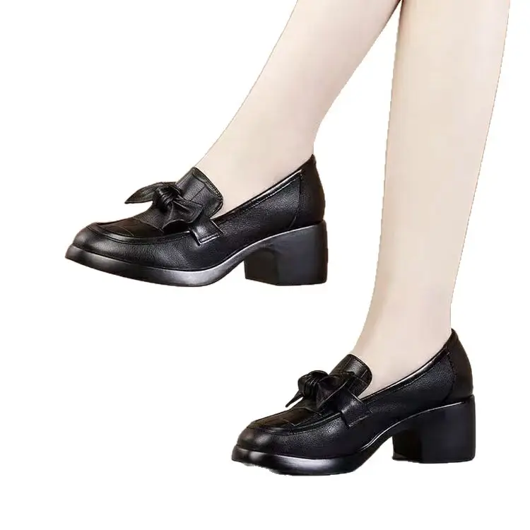 Bow Thick Heel Leather Shoes for Women 2025 - Image 6