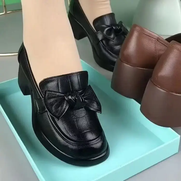 Bow Thick Heel Leather Shoes for Women 2025 — feature 1