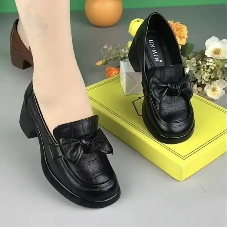Bow Thick Heel Leather Shoes for Women 2025 — feature 7
