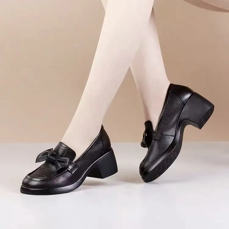 Bow Thick Heel Leather Shoes for Women 2025 — feature 9