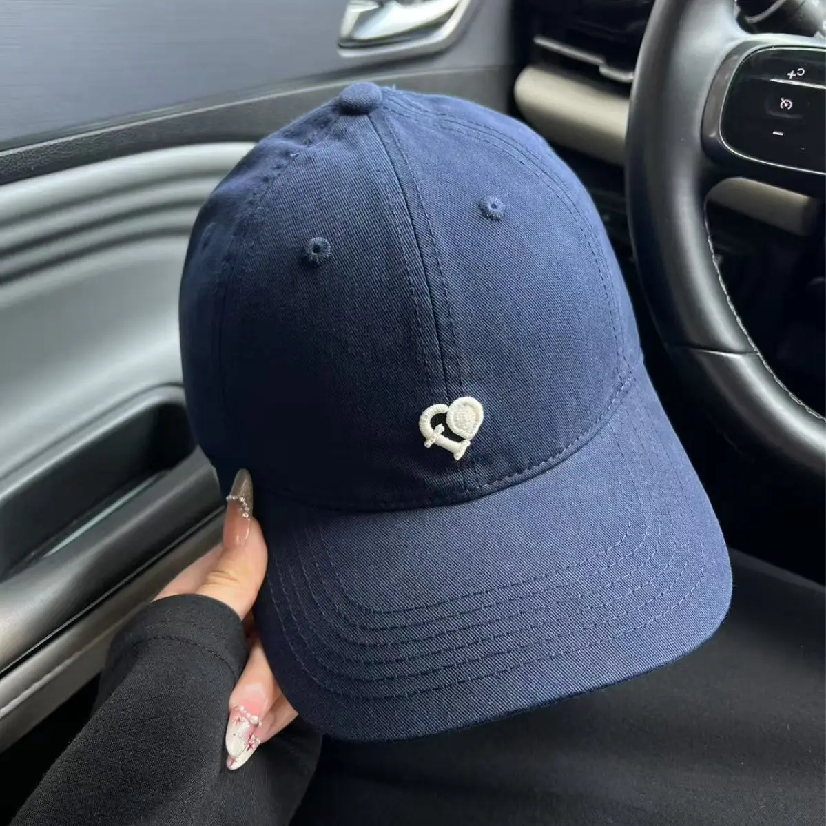 Women Heart Embroidered Baseball Cap Grey - Image 8