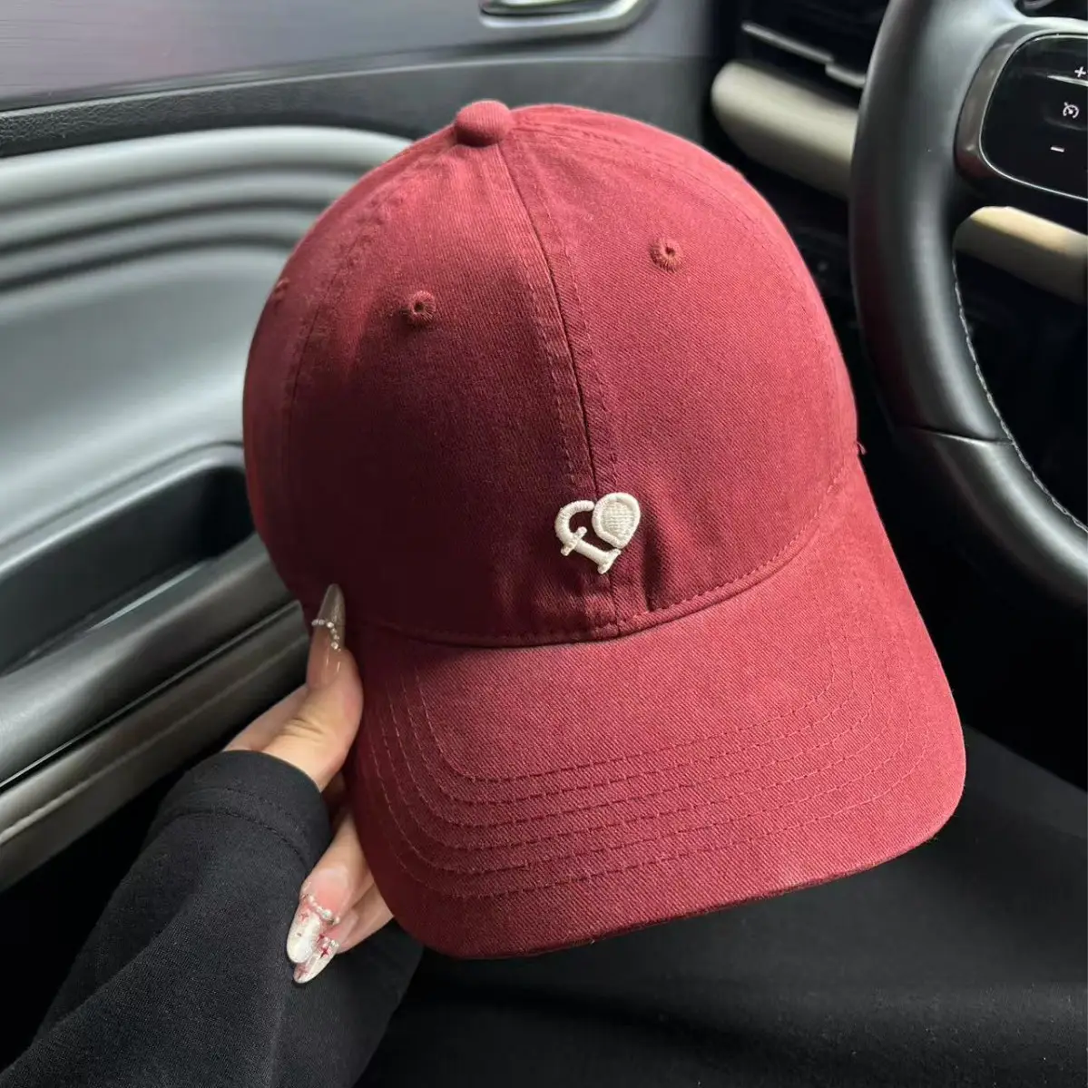 Women Heart Embroidered Baseball Cap Grey - Image 9
