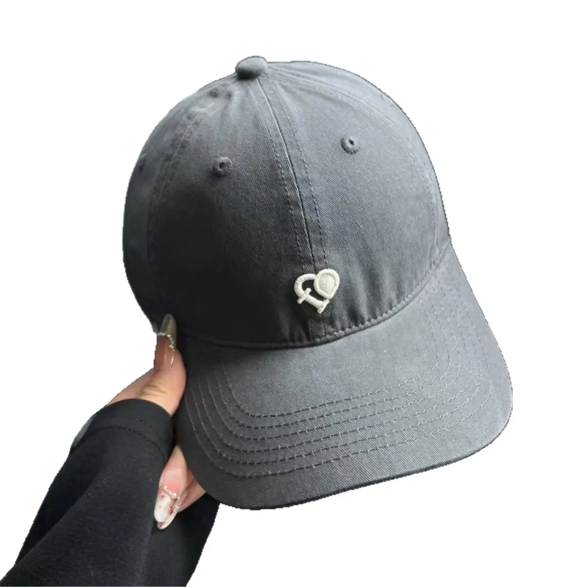 Women Heart Embroidered Baseball Cap Grey - Image 11