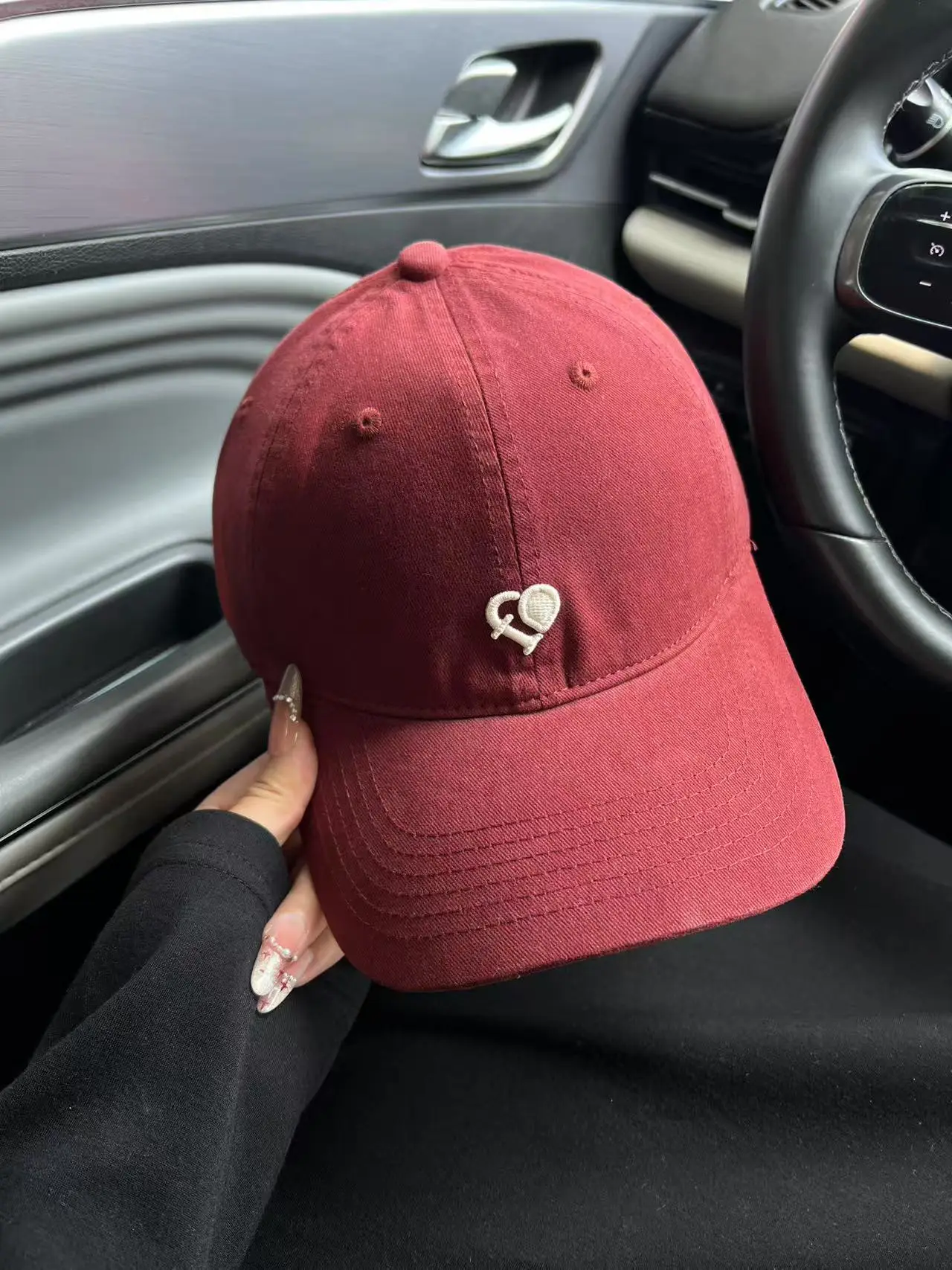 Women Heart Embroidered Baseball Cap Grey - Image 2