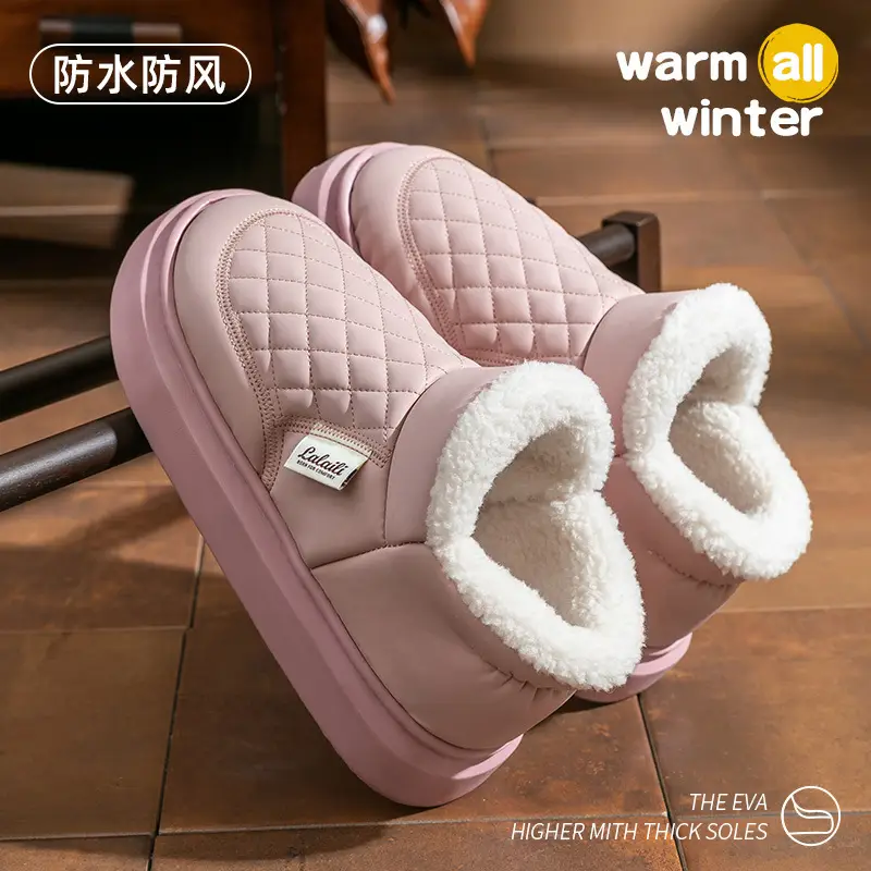 Waterproof Cotton Shoes for Men, Winter 2025 New Style, Fleece-Lined, Thickened, Closed-Back Cotton Slippers, Warm Outdoor Snow Boots for Men - Image 2