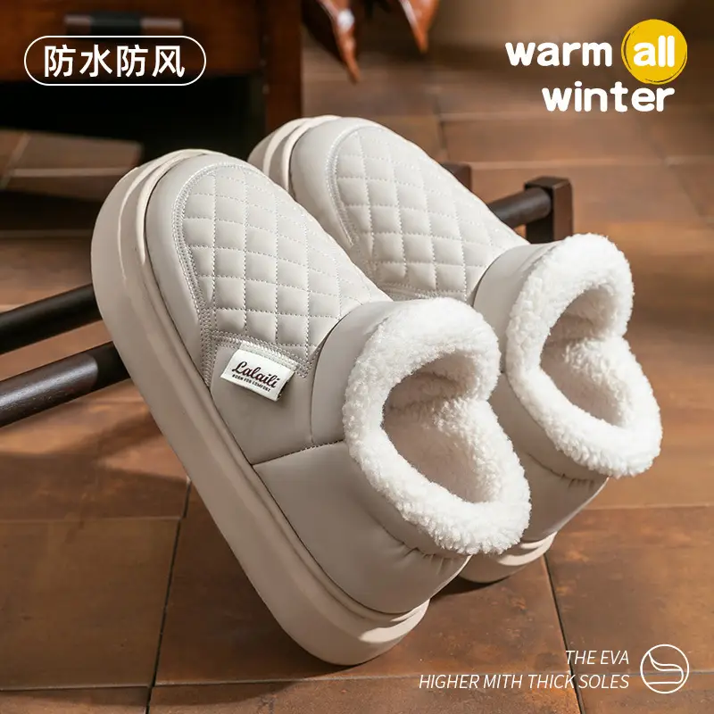 Waterproof Cotton Shoes for Men, Winter 2025 New Style, Fleece-Lined, Thickened, Closed-Back Cotton Slippers, Warm Outdoor Snow Boots for Men - Image 3