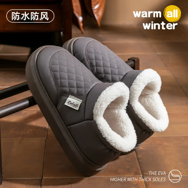 Waterproof Cotton Shoes for Men, Winter 2025 New Style, Fleece-Lined, Thickened, Closed-Back Cotton Slippers, Warm Outdoor Snow Boots for Men - Image 4