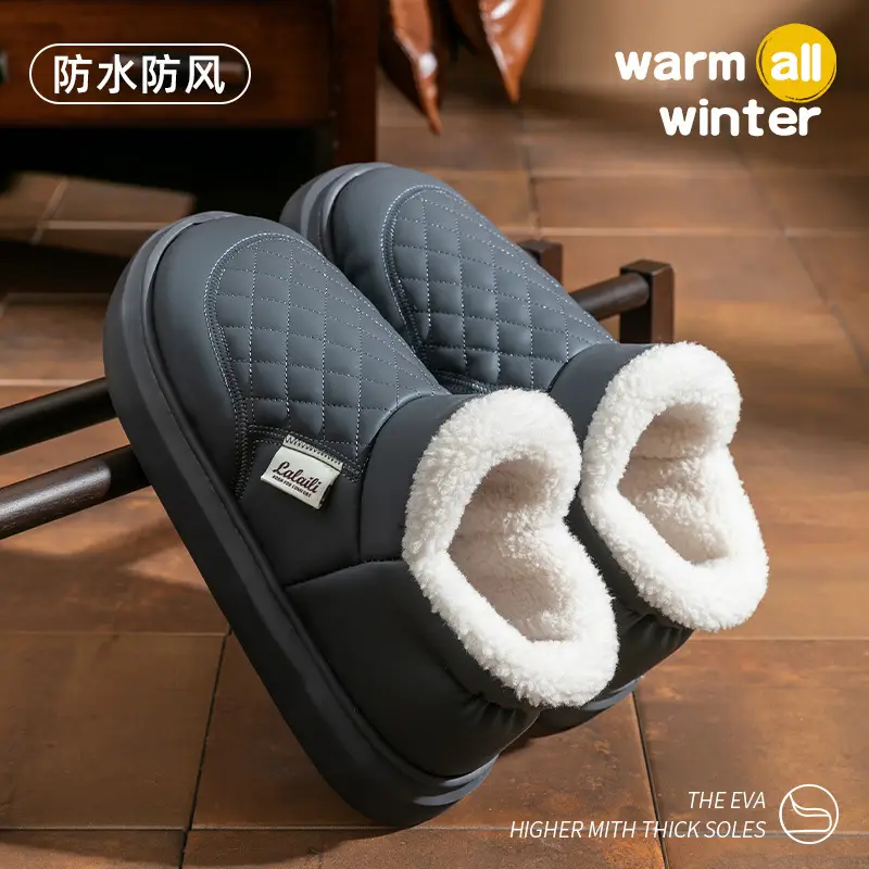 Waterproof Cotton Shoes for Men, Winter 2025 New Style, Fleece-Lined, Thickened, Closed-Back Cotton Slippers, Warm Outdoor Snow Boots for Men - Image 5
