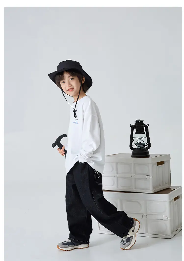 Haima Boys Pure Cotton Long Sleeve T-Shirt Black — feature 10
