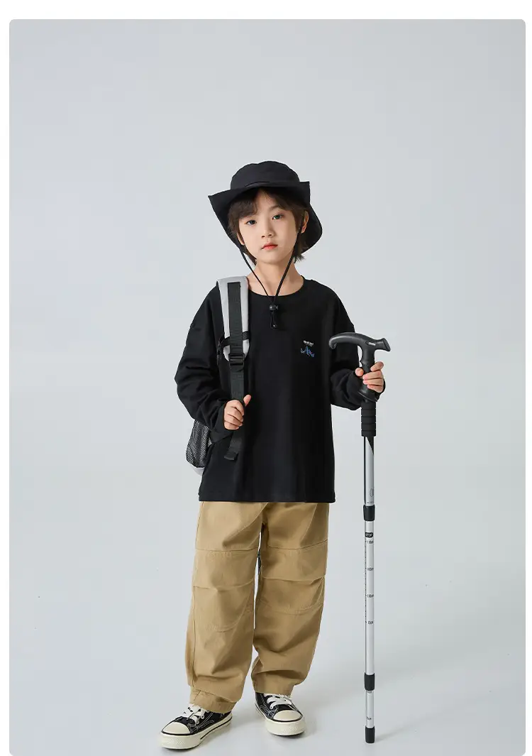 Haima Boys Pure Cotton Long Sleeve T-Shirt Black — feature 11