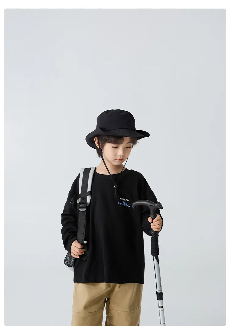 Haima Boys Pure Cotton Long Sleeve T-Shirt Black — feature 12