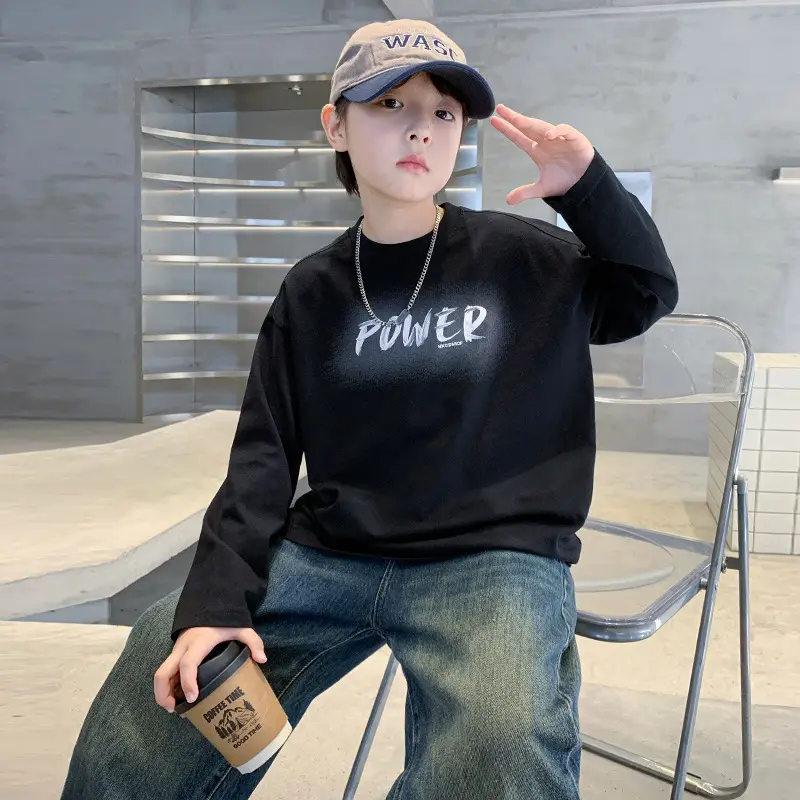 Boys Power Graphic Long Sleeve T-Shirt Black - Image 6