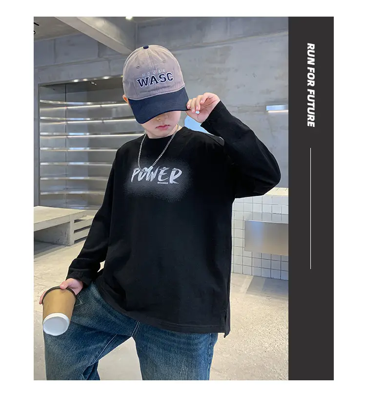 Boys Power Graphic Long Sleeve T-Shirt Black — feature 12