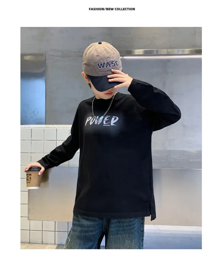 Boys Power Graphic Long Sleeve T-Shirt Black — feature 13