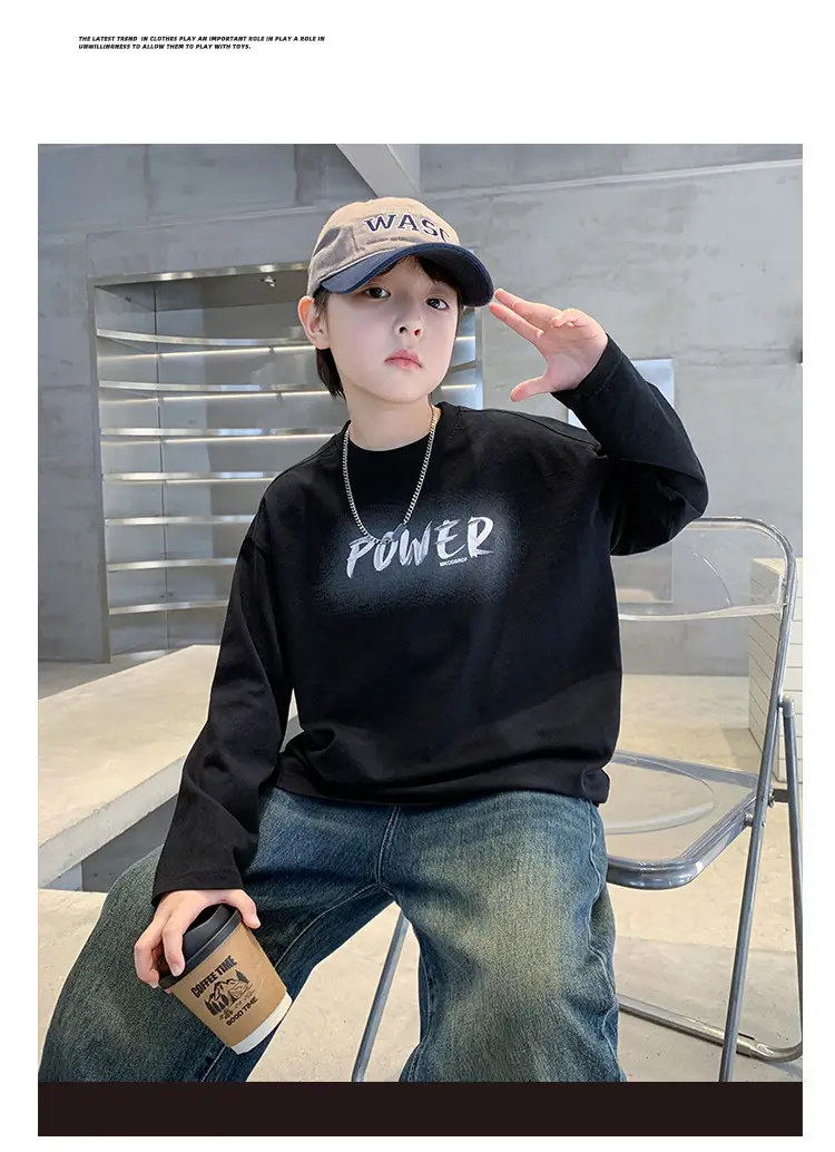 Boys Power Graphic Long Sleeve T-Shirt Black — feature 14