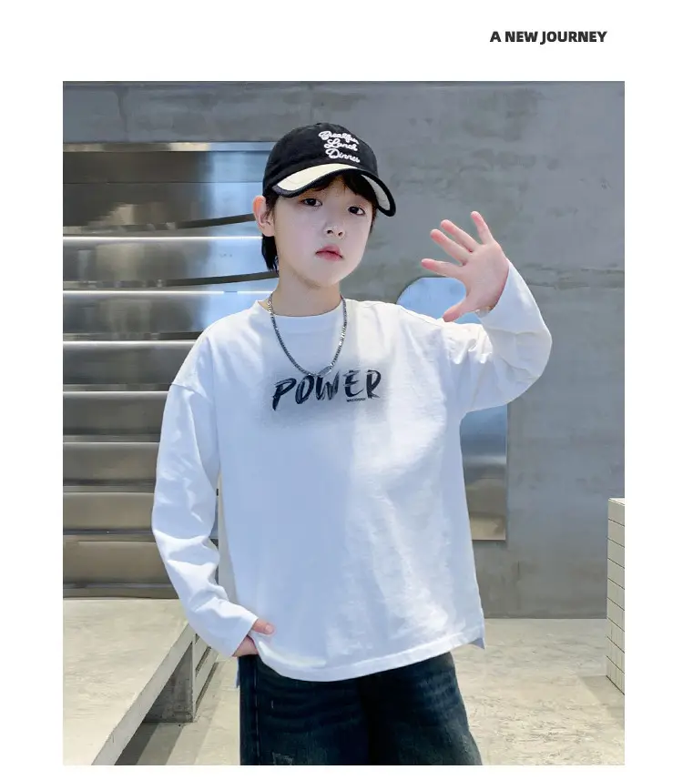 Boys Power Graphic Long Sleeve T-Shirt Black — feature 16