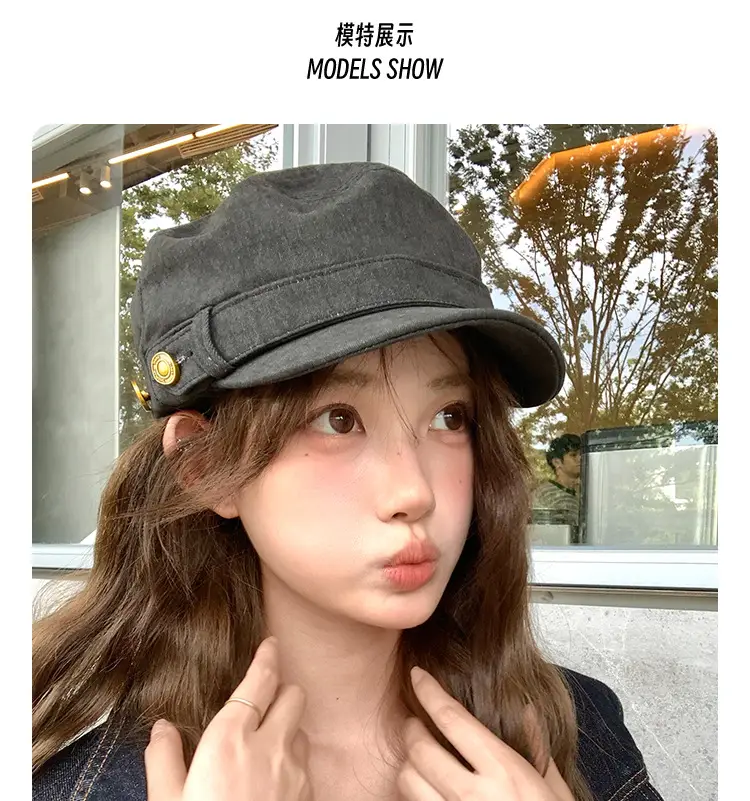 Japanese Retro Button Flat-Top Newsboy Cap for Women 2025 — feature 3