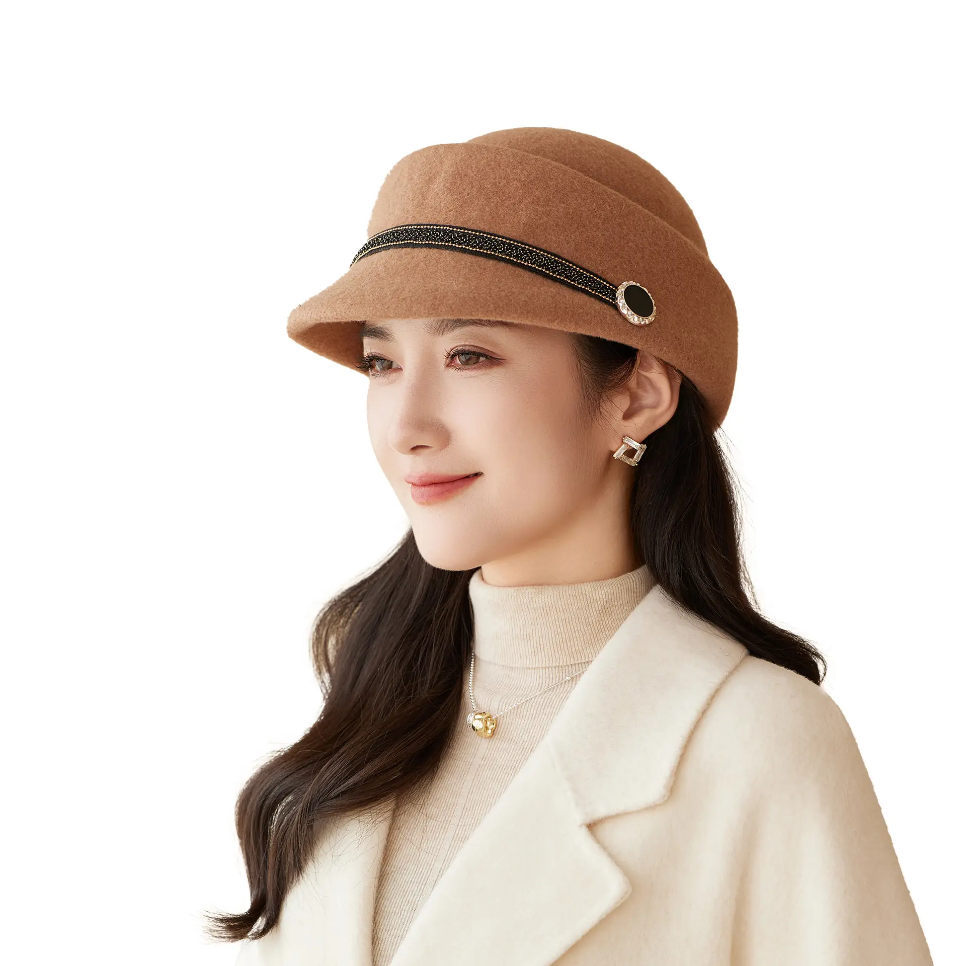 Women Wool Felt Equestrian Hat Vintage Duckbill Cap - Image 11