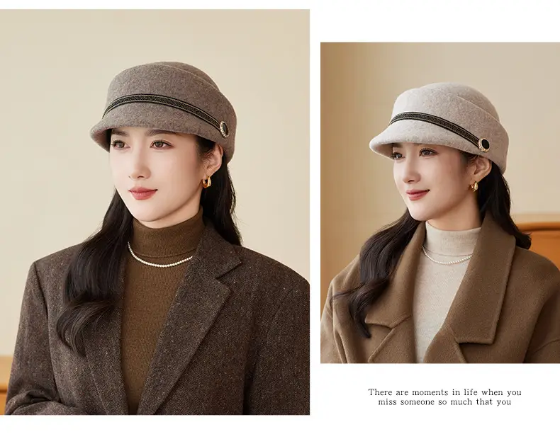 Women Wool Felt Equestrian Hat Vintage Duckbill Cap — feature 10