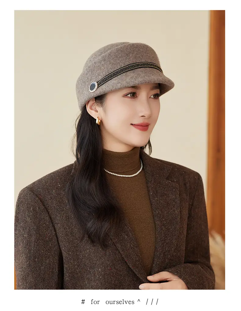 Women Wool Felt Equestrian Hat Vintage Duckbill Cap — feature 12
