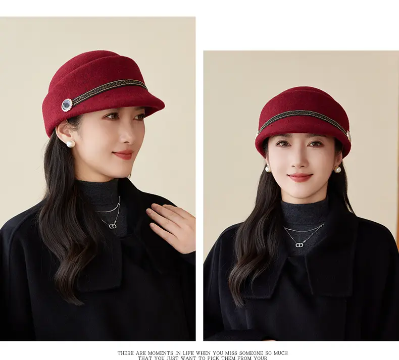 Women Wool Felt Equestrian Hat Vintage Duckbill Cap — feature 13
