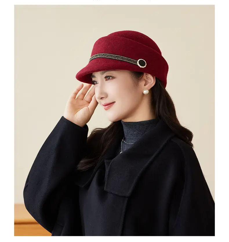 Women Wool Felt Equestrian Hat Vintage Duckbill Cap — feature 14
