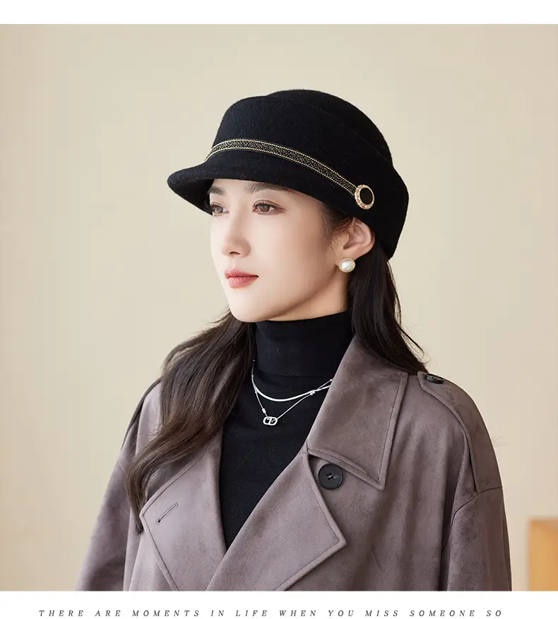 Women Wool Felt Equestrian Hat Vintage Duckbill Cap — feature 16