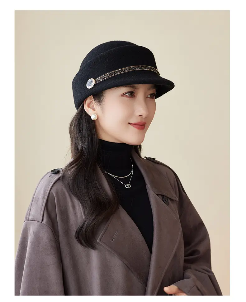 Women Wool Felt Equestrian Hat Vintage Duckbill Cap — feature 17