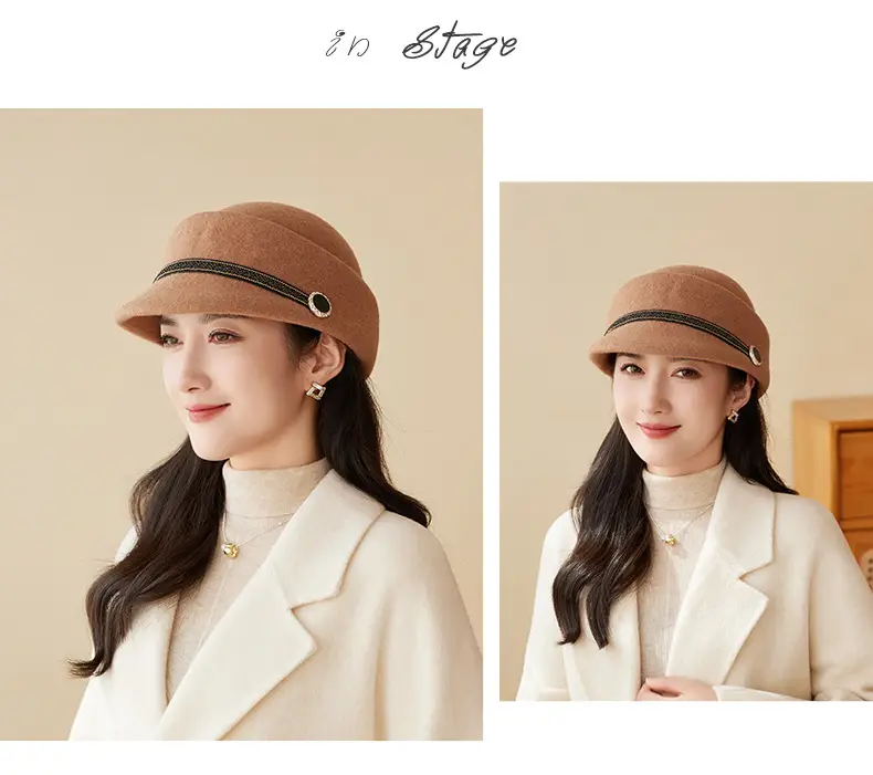 Women Wool Felt Equestrian Hat Vintage Duckbill Cap — feature 18