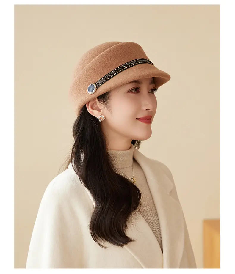 Women Wool Felt Equestrian Hat Vintage Duckbill Cap — feature 19