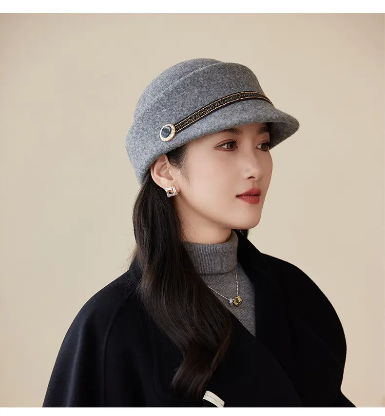 Women Wool Felt Equestrian Hat Vintage Duckbill Cap — feature 21