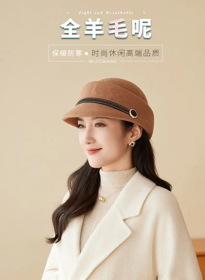 Women Wool Felt Equestrian Hat Vintage Duckbill Cap — feature 5