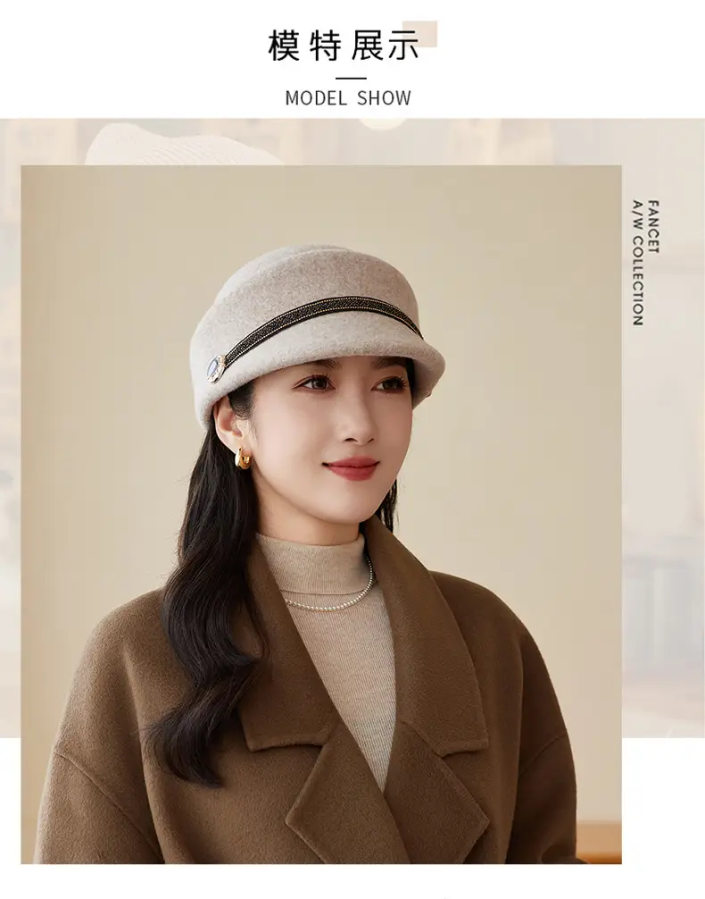 Women Wool Felt Equestrian Hat Vintage Duckbill Cap — feature 8