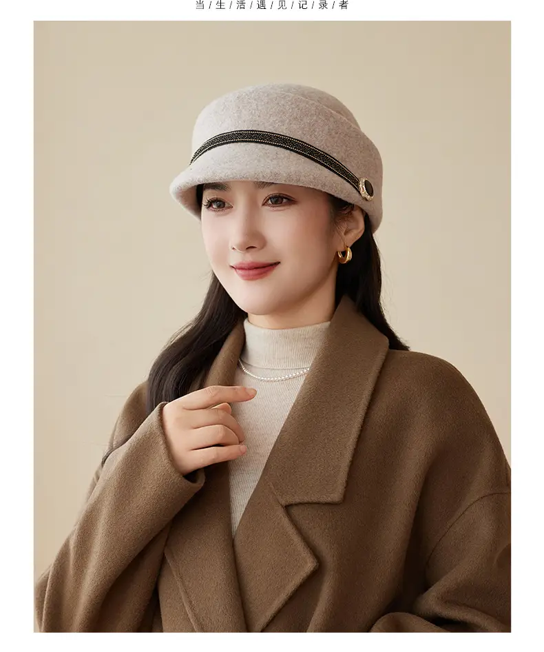 Women Wool Felt Equestrian Hat Vintage Duckbill Cap — feature 9