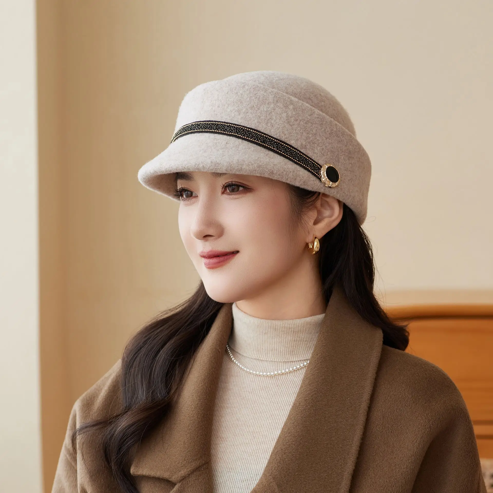 Women Wool Felt Equestrian Hat Vintage Duckbill Cap - Image 5