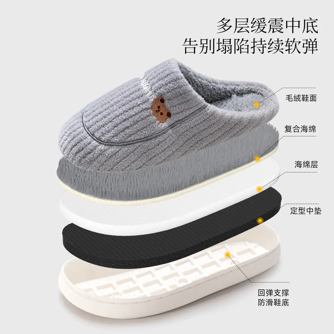 Jialiya Bear Cotton Slippers Men's Winter 2020 New Thick-Soled Home Breathable Anti-Slip Warm Cute Cotton Slippers Women - Image 9