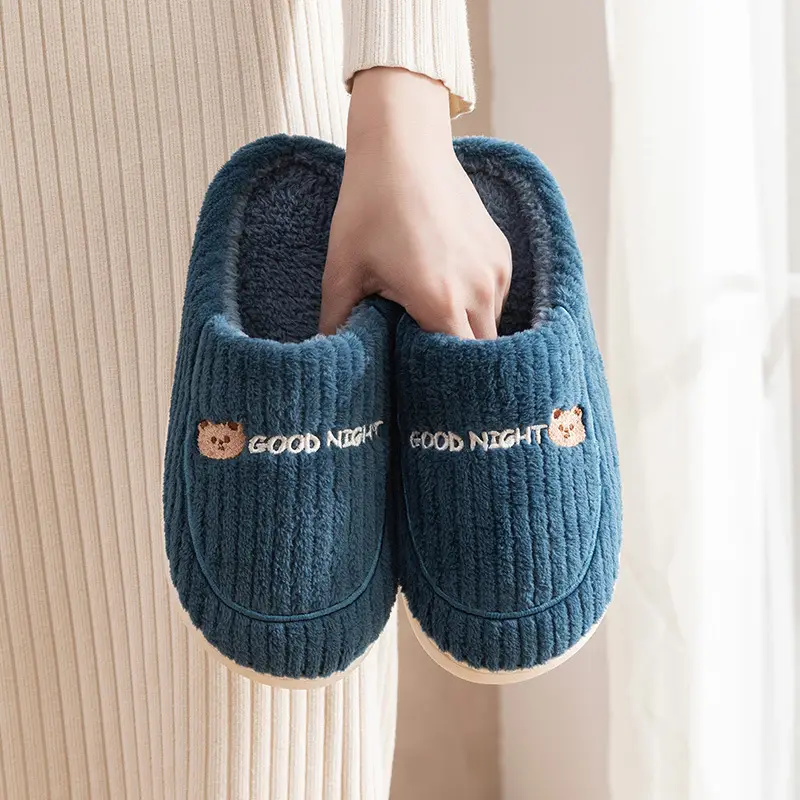 Jialiya Bear Cotton Slippers Men's Winter 2020 New Thick-Soled Home Breathable Anti-Slip Warm Cute Cotton Slippers Women - Image 2